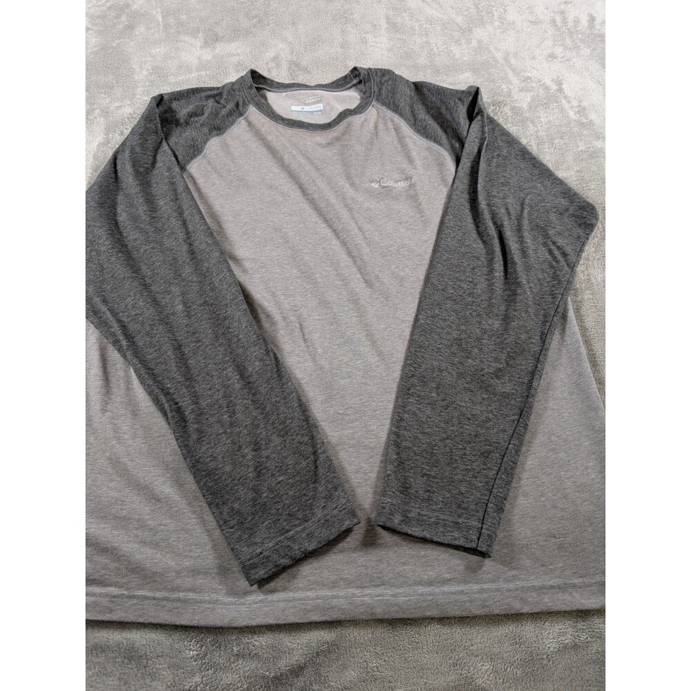 Columbia Mens XL Omni Wick Gray Raglan Long Sleeve Logo Tee 2 Tone - Picture 4 of 9